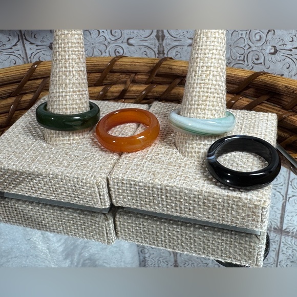 Agate Multicolor Stone Rings Set - Picture 7 of 8